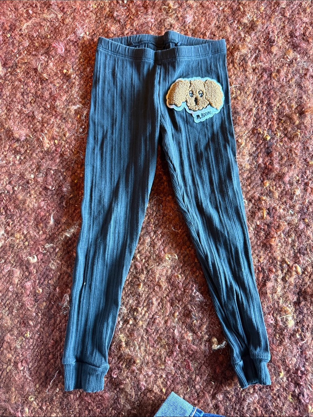 Mini Rodini Ribbed Dark Blue Leggings with Dog Patch
